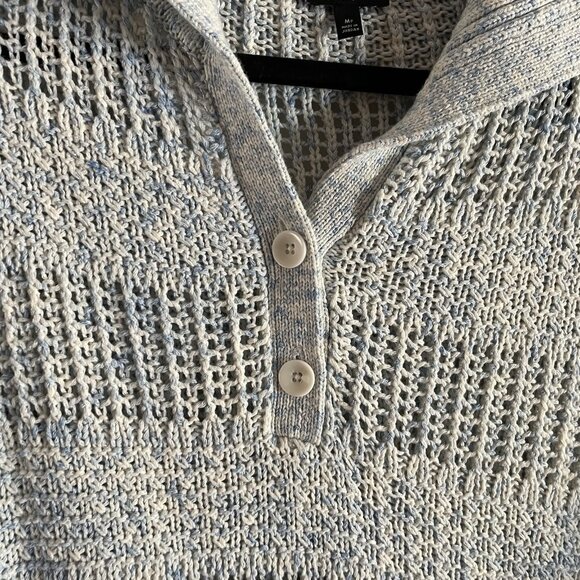 Talbots Sz MP Blue Spray Tape Preppy Coastal Open Stitch Sailor Collar Sweater - Picture 6 of 10